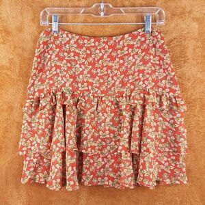 REBECCA MINKOFF Womens Skirt Small Red Floral Tiered Ruffle Flare Ditzy Flower